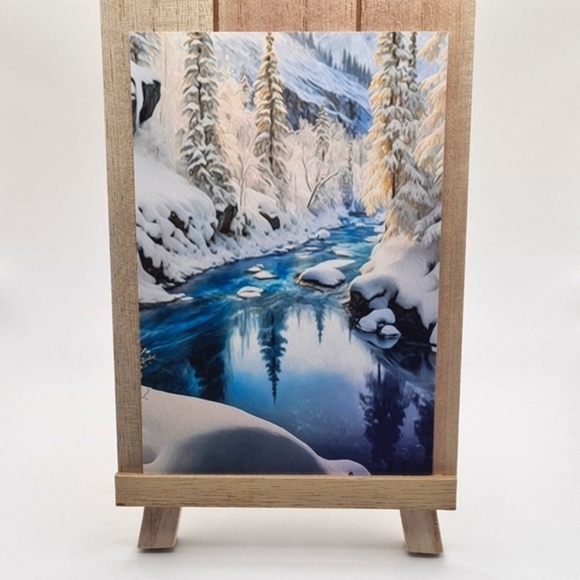 Winter Snowy‎ Stream Majestic Landscape Art Watercolor Oil Painting Print - Picture 2 of 8